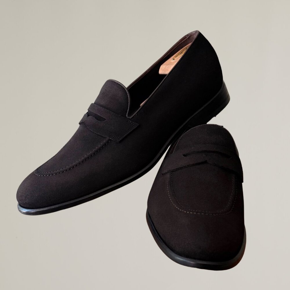 Men's Char Brown Calf Suede Penny Loafer – Handmade in Spain (US Size 16 EE)